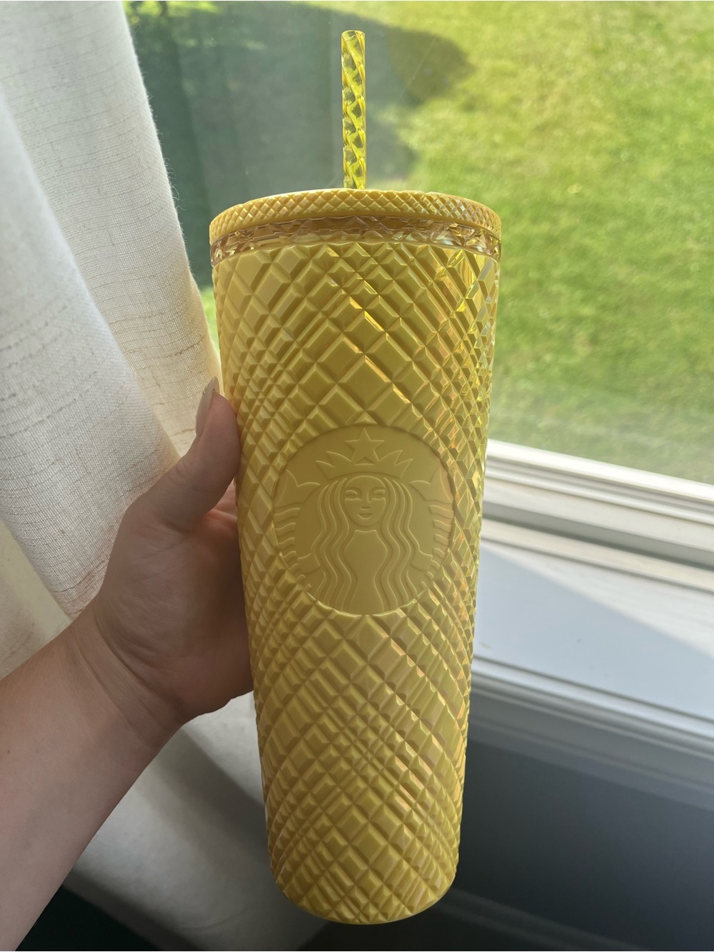Large yellow Starbucks tumbler